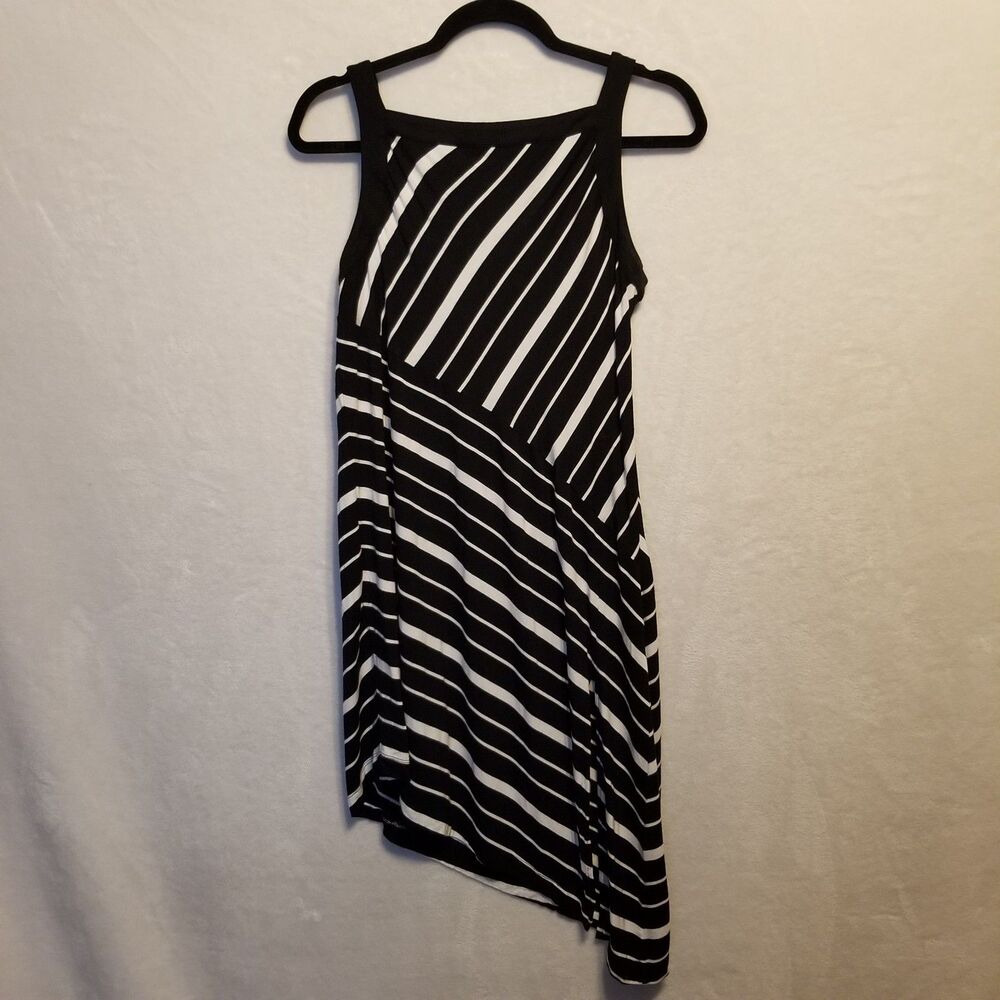 Soma M Dress Knee Lenth Soft Jersey Asymmetrical Black Striped Boho Retro Comfy